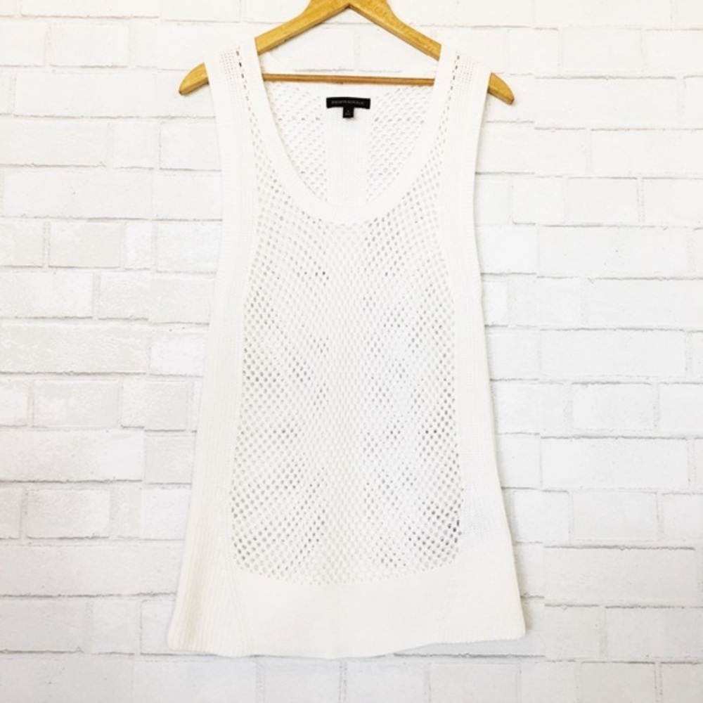 Banana Republic Preppy White Cotton Beach Mesh Knit Sleeveless Top Tunic